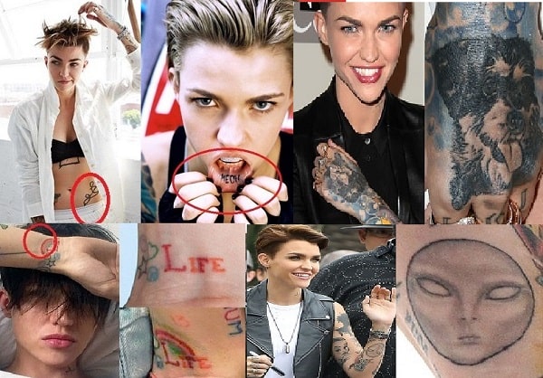 A picture of Ruby Rose's six different tattoos.